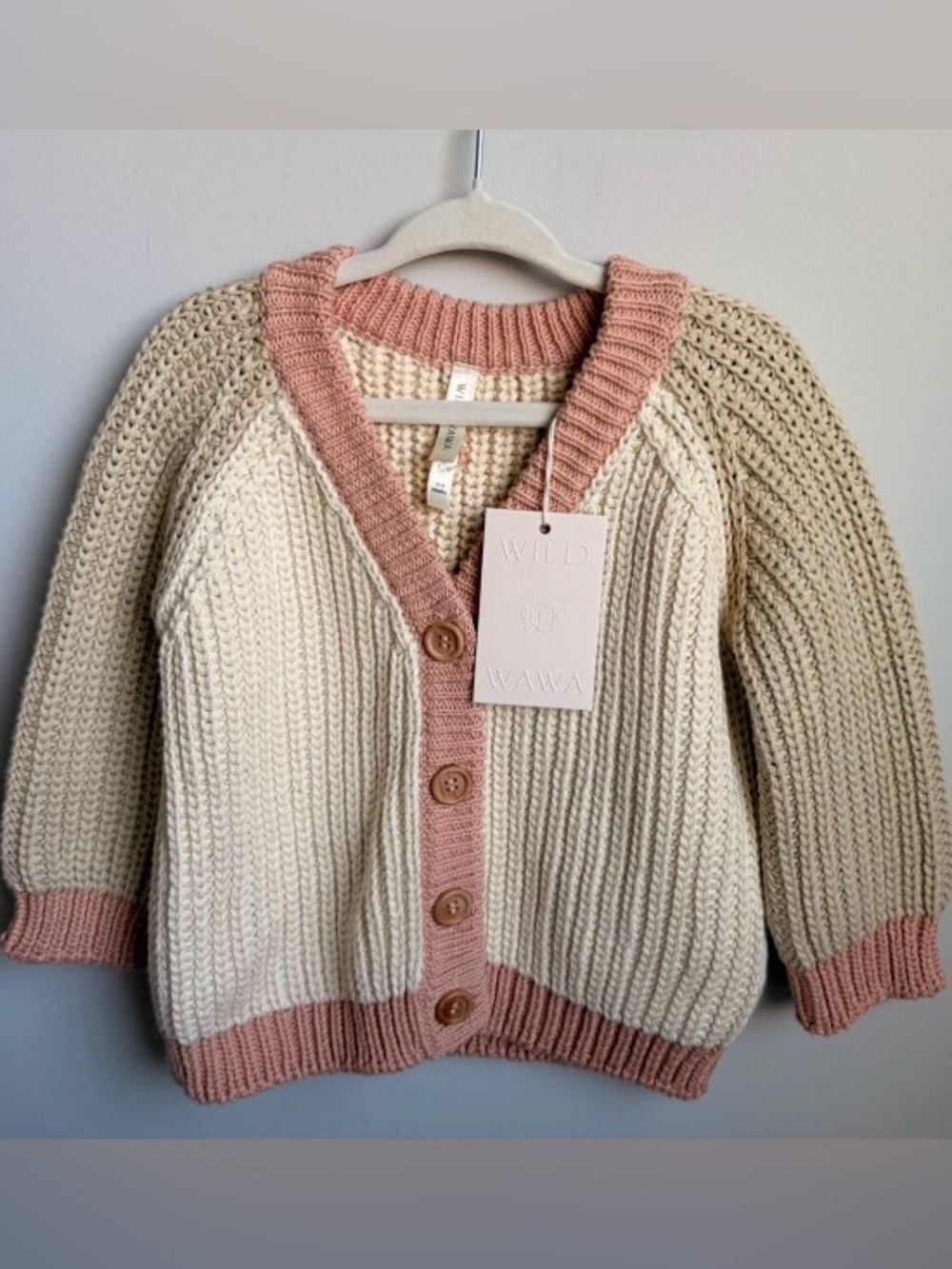 Wild Wawa Cardigan Cream and Pink Chunky Knit